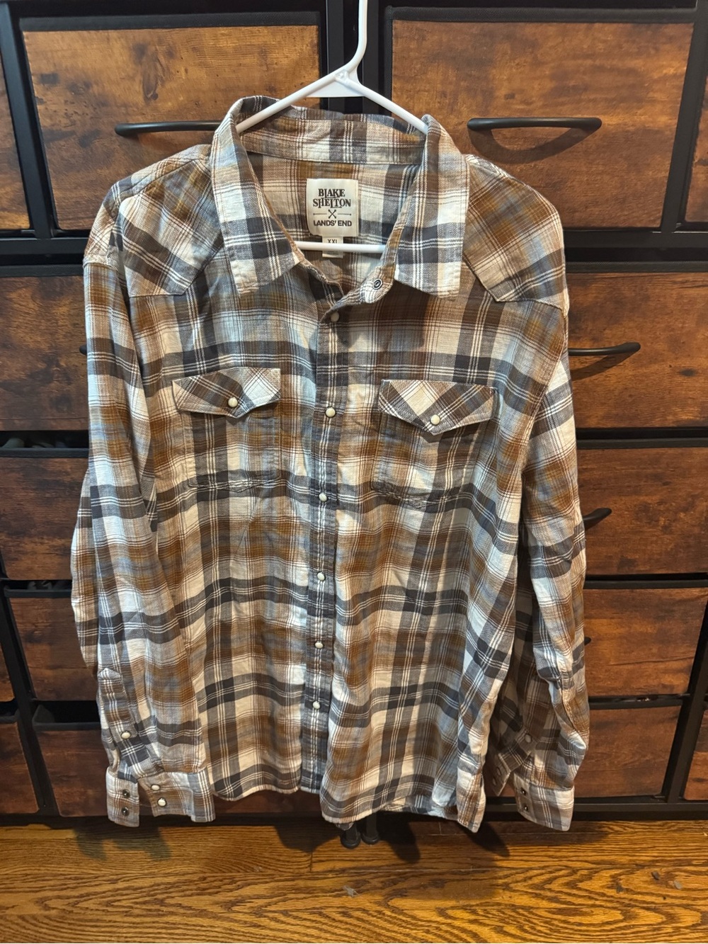 Lands' End Men's Plaid Button-Down Shirt in Brown and White